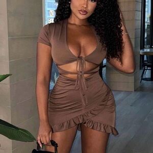 SHEIN Brown Cutout Mini Dress